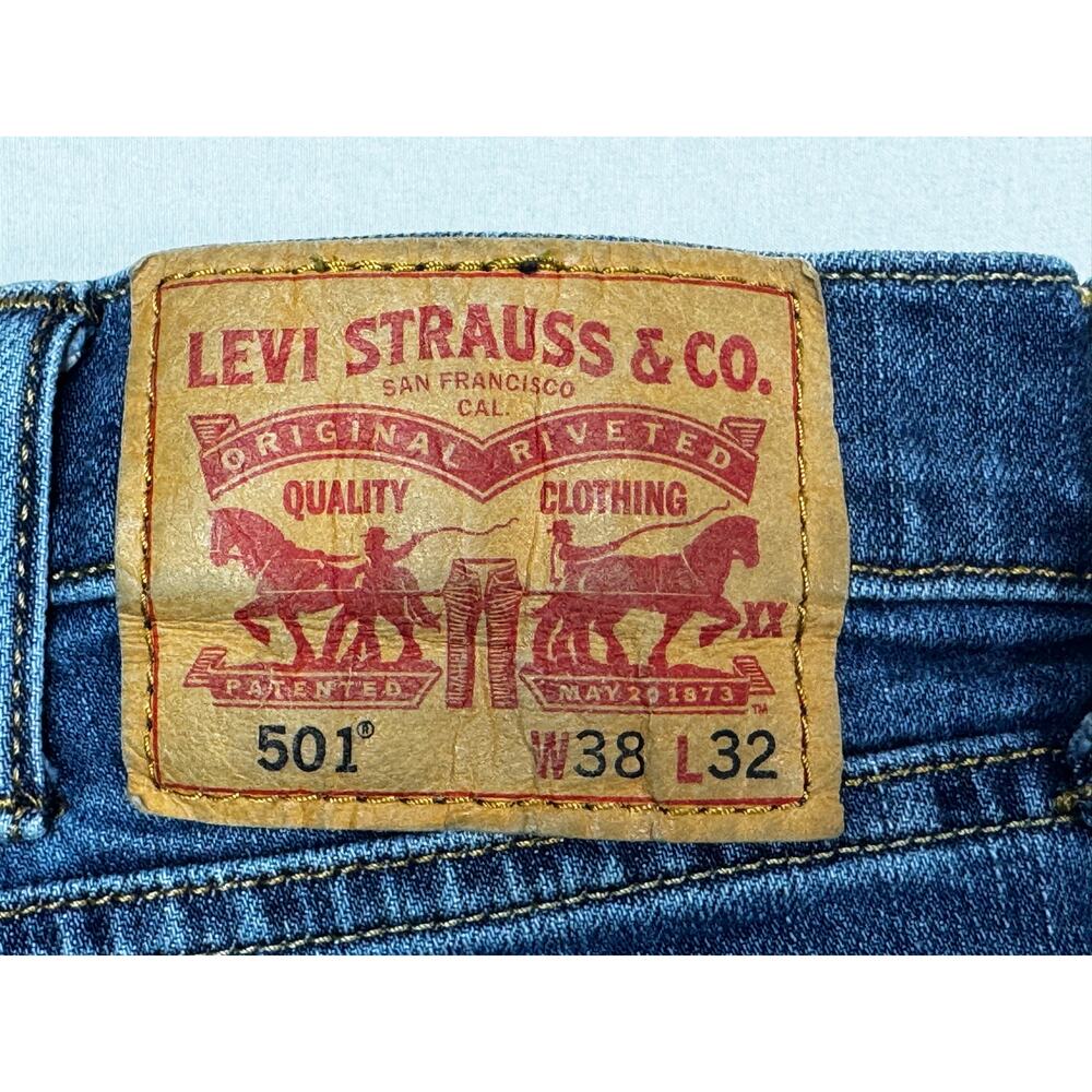 Levi's 501 Men's Straight Leg Button‎ Fly Blue  Jeans - Size 38x32 (38x27)* - Picture 4 of 5